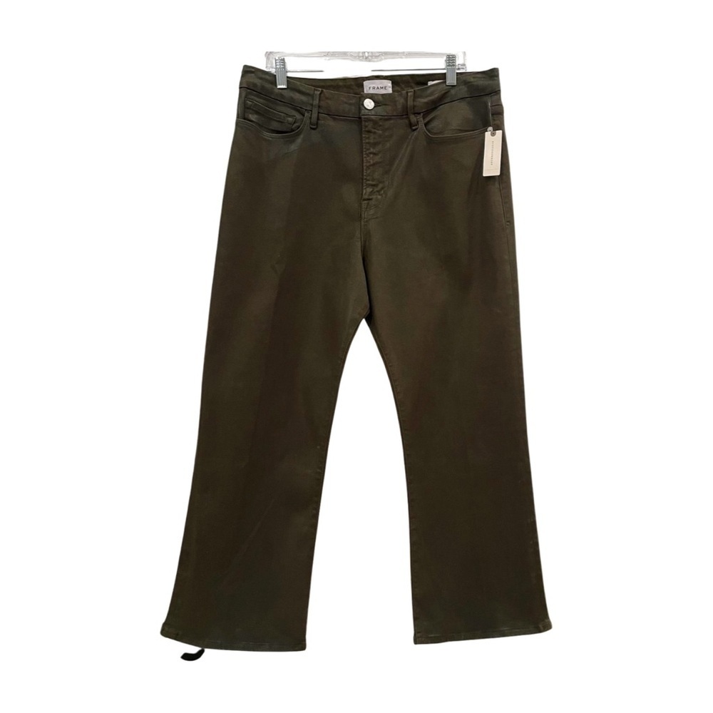 NWT Anthropologie Frame Green Le Crop Mini Boot Mid Rise Coated Denim Jeans 34 - Picture 3 of 13